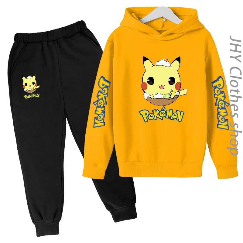 

Pokemon Pikachu Boys and Girls Baby Hoodie Set Sweatwear Pants/Long Sleeves Kids 3-14 Years Old Japan Anime Clothes Size 100-160