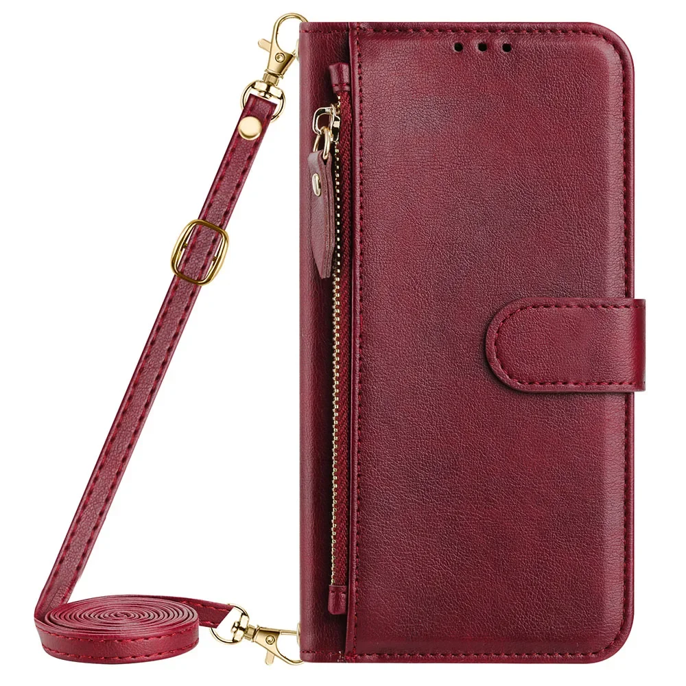 Sleek Zipper Wallet Flip Case with Lanyard - Ultra Thin Design