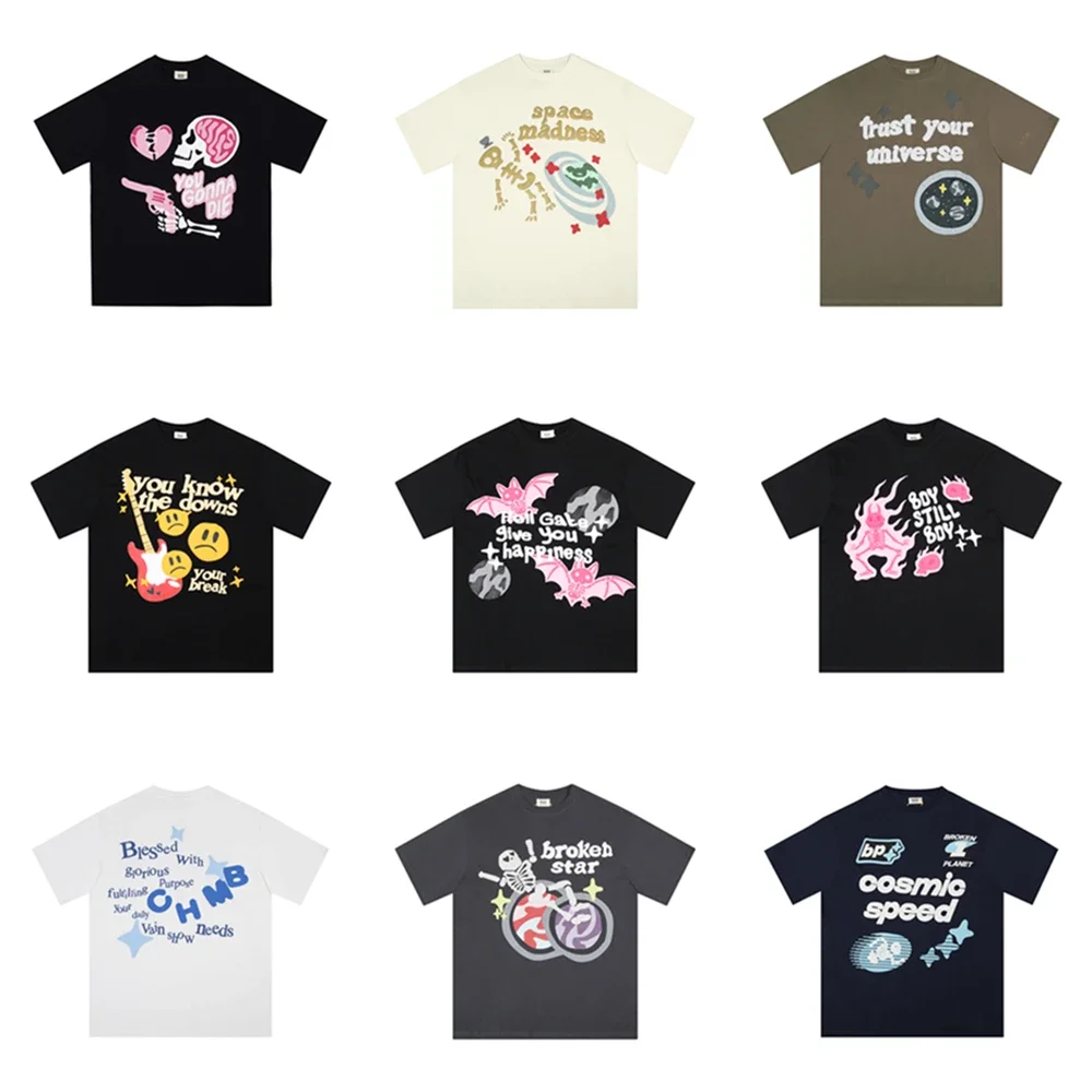 

Frog Drift BROKEN PLANET Streetwear Fashion Brand Foaming Printing Vintage Clothing Loose Oversized T Shirt Tops Tees For Men