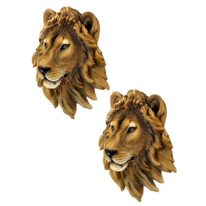 

2X Wall Decoration Bar Wine Cellar Lion Head Simulation Sculpture Creative Decor Resin Craft Beast Head Wall Statue