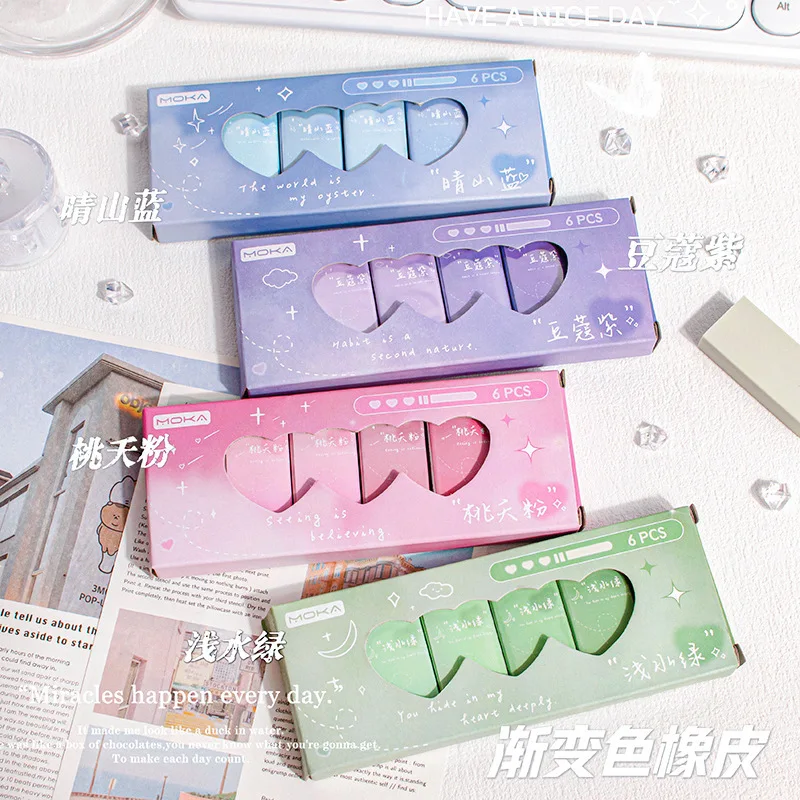 6 pz/set gomme da cancellare a colori sfumati semplicità gomme da cancellare a matita tinta unita per bambini ragazzo ragazza carino studente forniture ritorno a scuola - immagine 2