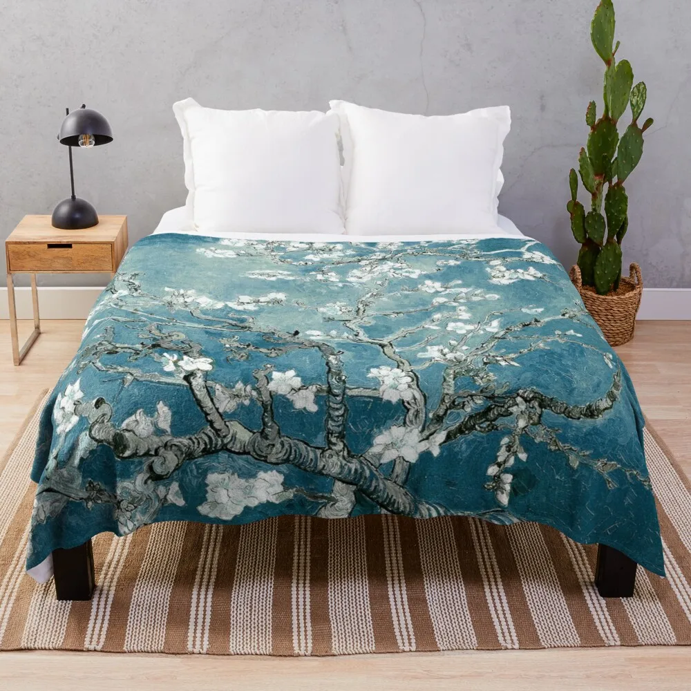 Vincent Van Gogh Almond Blossoms Teal Elegance Throw Blanket