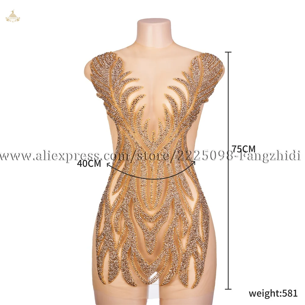 

FZD 1 шт. Стразы нашивка Золотая цельная ткань свадебное с блестками пошив из бисера Свадебное платье Аппликации для лифа выпускного платья DIY