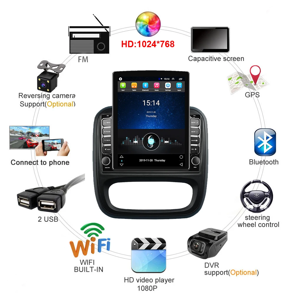 Android Radio For Renault Trafic B MK3 Wireless CarPlay Auto QLED Head Unit  GPS