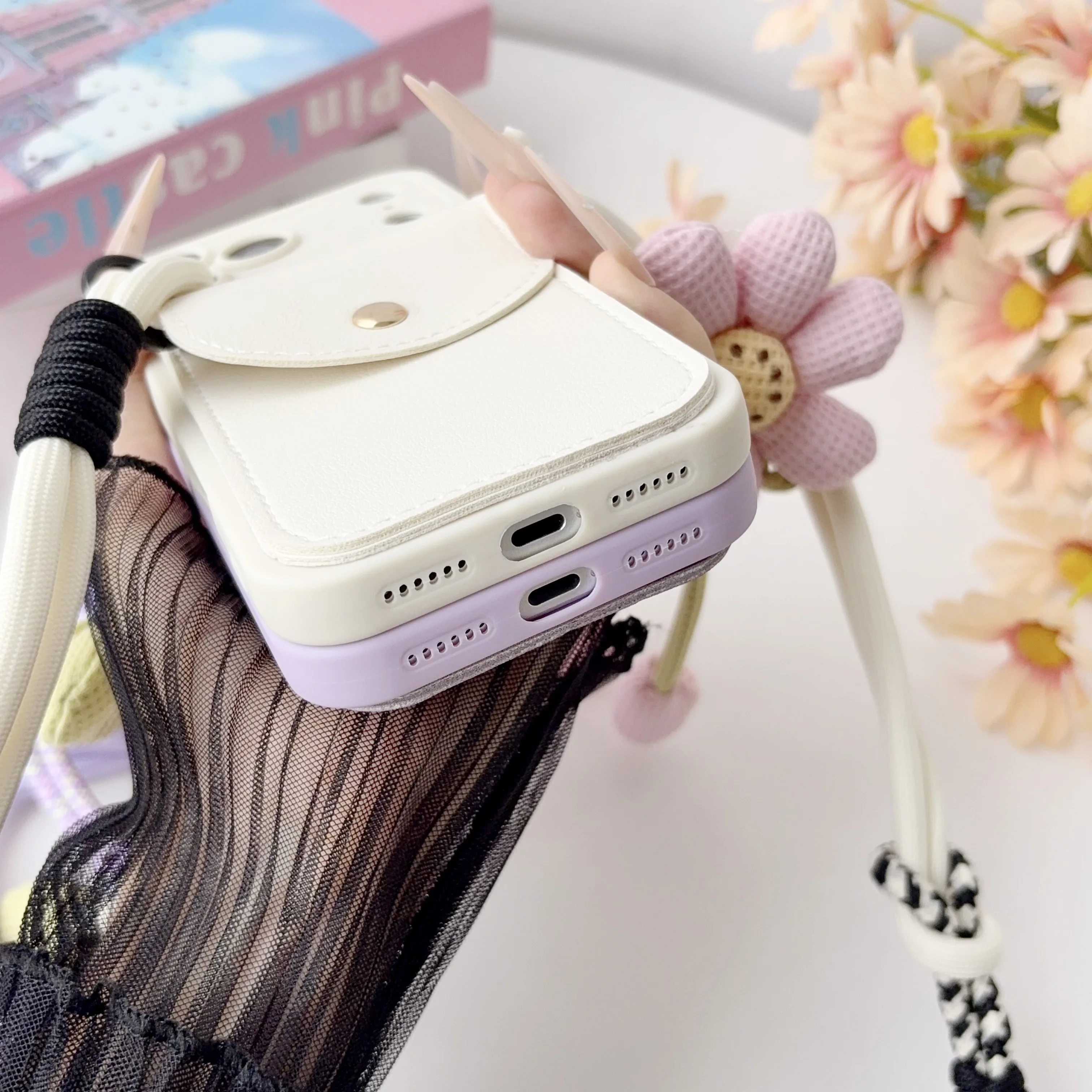 Vibrant Crossbody Lanyard Wallet Phone Case with Card Holder and Anti-Slip Cover