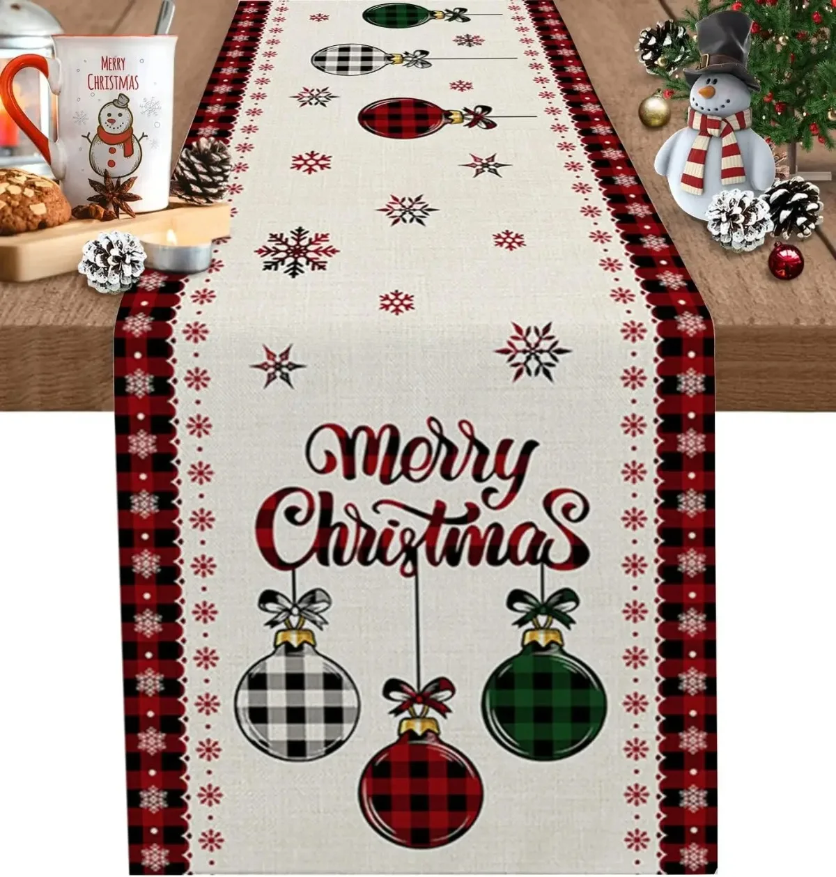 Merry Christmas Tree Ball Linen Table Runners Holiday Party Decor Reusable Dining Wedding Navidad Decorations 2