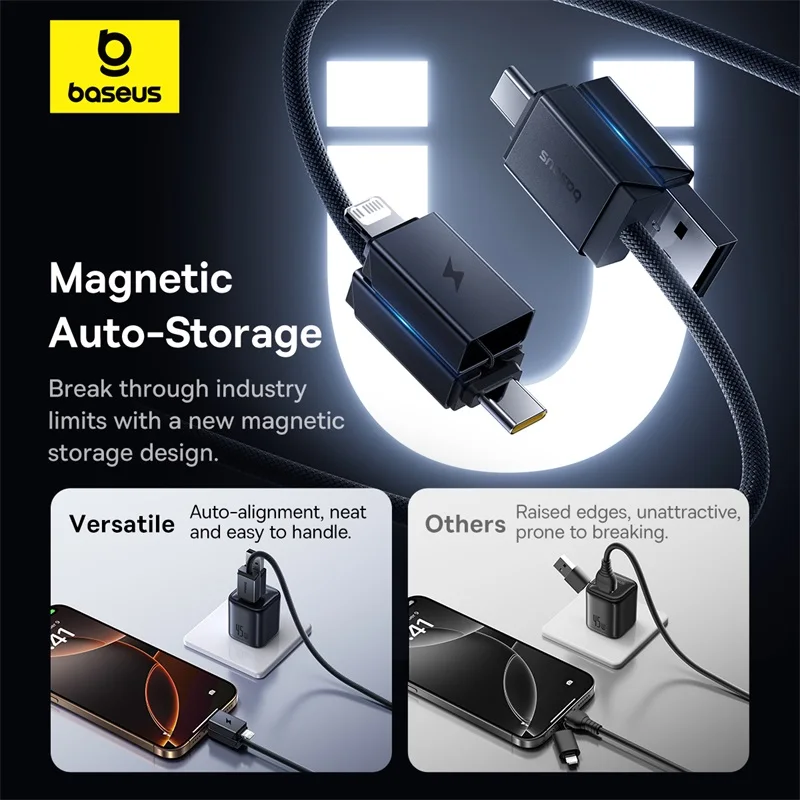 Cavo USB Baseus 4 in 1 per iPhone 15 16 Promax Cavo di ricarica rapida da 60 W per laptop iPad Pro Cavo di tipo C per Xiaomi Samsung  202192403