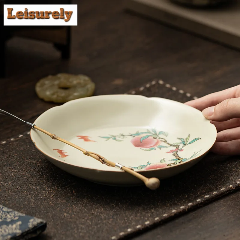 Antique Ru Kiln Porcelain Pot Bearing Holder Nine Peach Dry Brew Table Tea Tray Fruit Snack Plate Teaware Tableware Ornaments