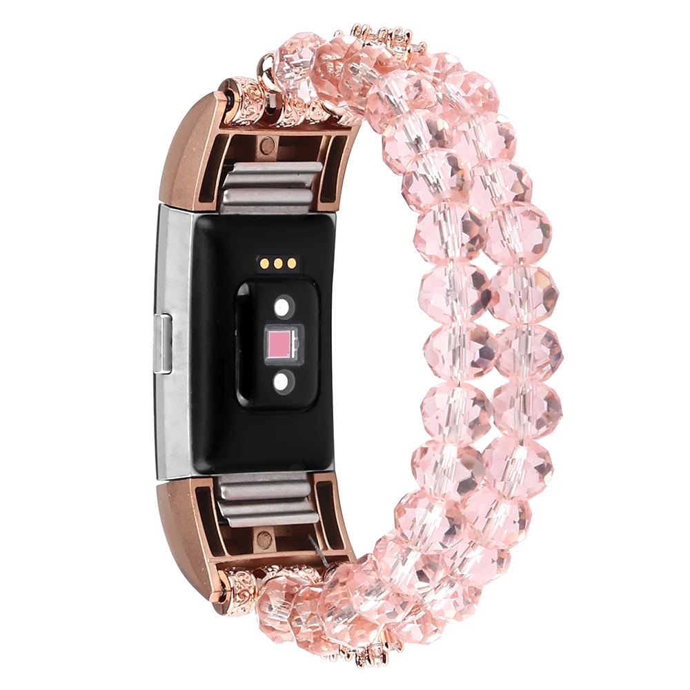 

Bling Band for Fitbit Charge 5 Dressy Beads Bracelet Luxurious Crystal Replacement Wristband for Women Pink Wristband Strap