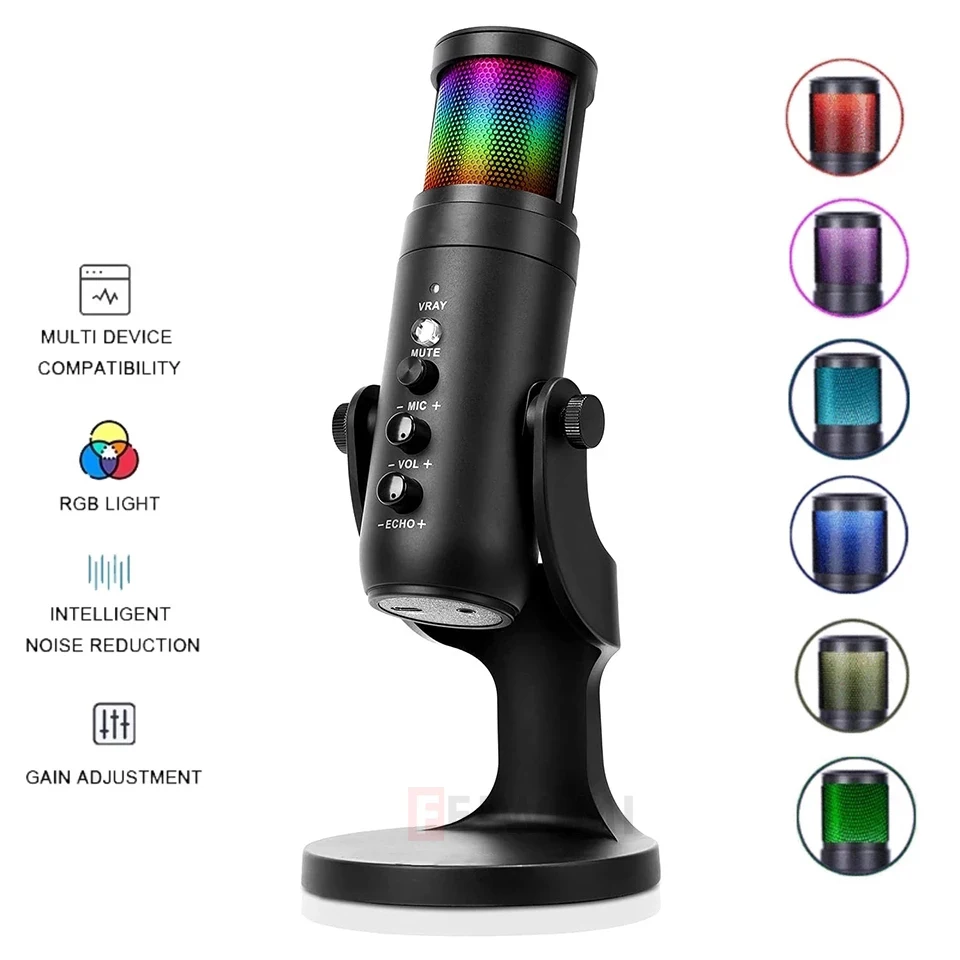 Professional RGB Microphone Vocals Streams USB Condenser Mic Recording