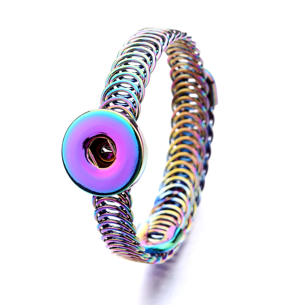 10pcs Metal 18mm Snap Button Bracelet Bangles Adjustable Size Rose Gold Silver Color Cuff Bracelet for DIY Snaps Jewelry