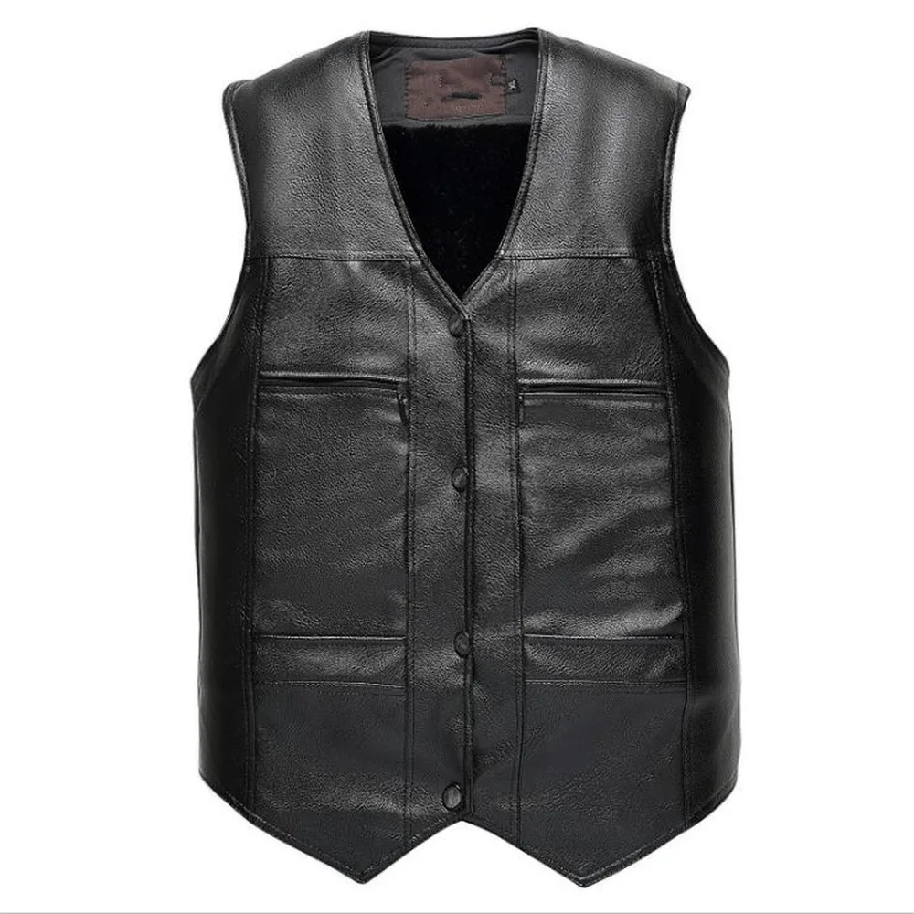 Description Picture 5 of itemMan Autumn Hot Sale V-neck Solid Single Breasted Velvet Thick Pu Outerwear Male Winter Warm Cardigan Pu Coat