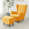 Soft Velvet Wing Chair Cover Stretch Elastic Wingback Sofa Covers Soild Color Armchair Slipcovers with Seat Cushion Slipcover 5