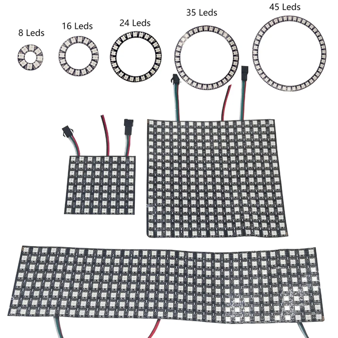 5V WS2812B RGB LED Panel Light Ring Digital Flexible Individually Addressable Strip WS2812 8x8 16x16 8x32 Module Matrix Screen