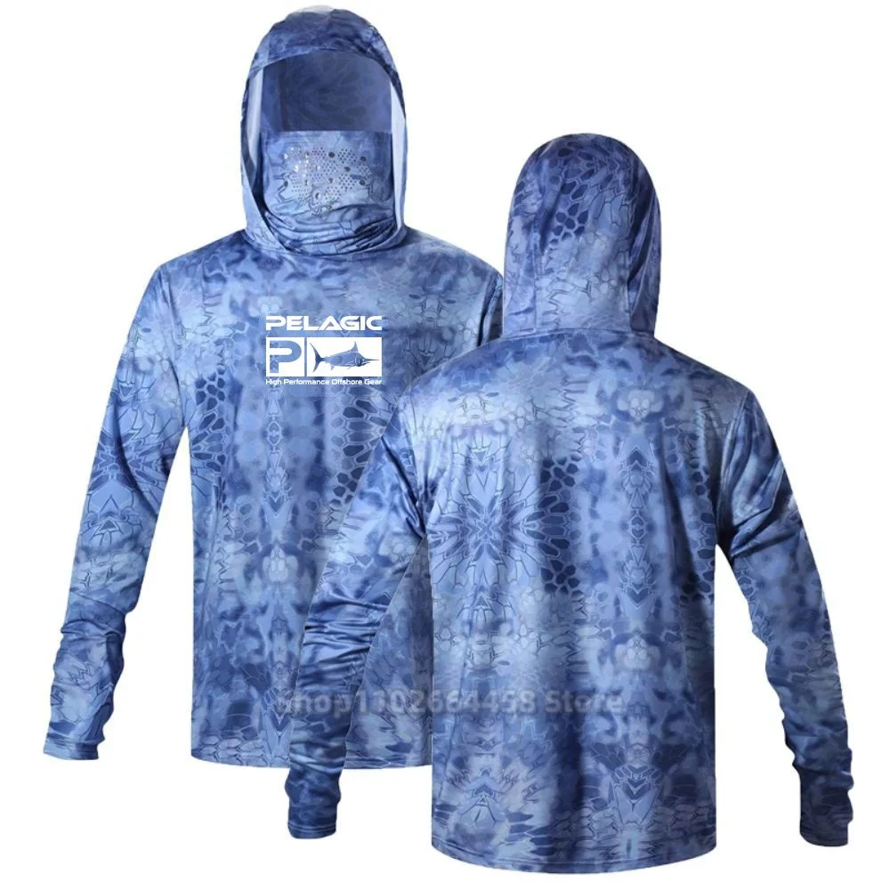 Pelagic Hooded Fishing Shirt UPF 50+ Men Face Cover Fishing