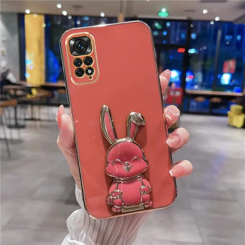thumbnail image 1 of Note11s Luxury Rabbit Holder Case On For Xiaomi Redmi Note 11 Pro 4g 5g 10s 11s 9 10 9s 8 7 Plating Silicone Stand Cover 10c 9c, 1 of 5