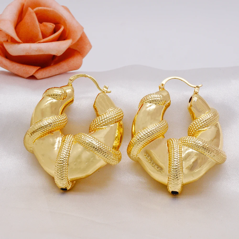 

High Quality Twisted Gold Hoop Earrings For Women Gold Copper Earrings Accessory Engagement Wedding Bridal Jewelry