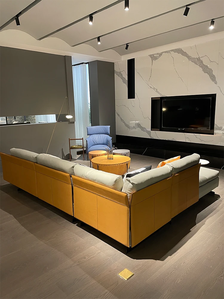 Индивидуальный диван из воловьей кожи PF/GranTorino, современная итальянская Минималистичная Седельная Кожа, роскошная мебель для четырех человек