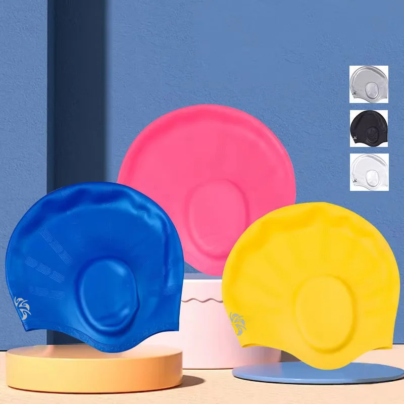 Bonnet de bain silicone professionnel étanche pour hommes et femmes avec protection oreilles et cheveux longs