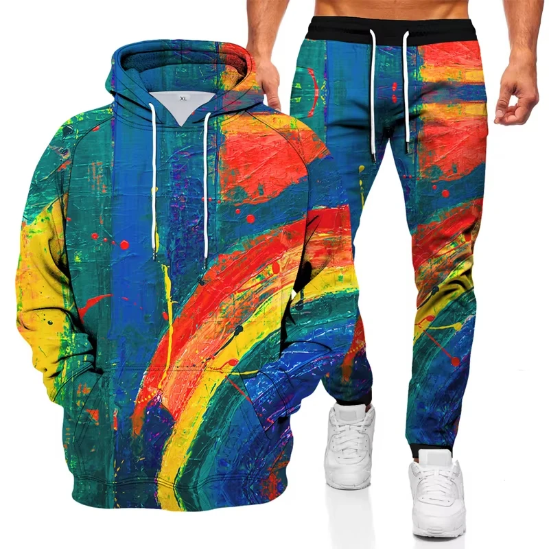Autumn 3D Printed Hoodies Pant Sets for Men