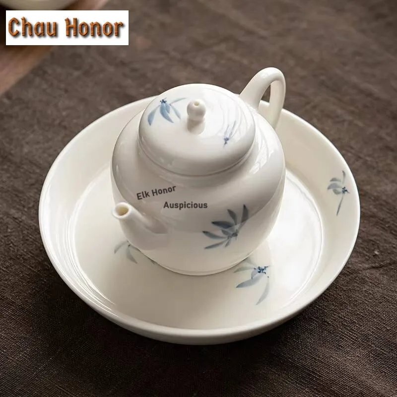 White Porcelain Tea Dry Hand-painted Butterfly Orchid Soaking Table Pot Holder Household KungFu Tea Set Accessories Tea Ceremony