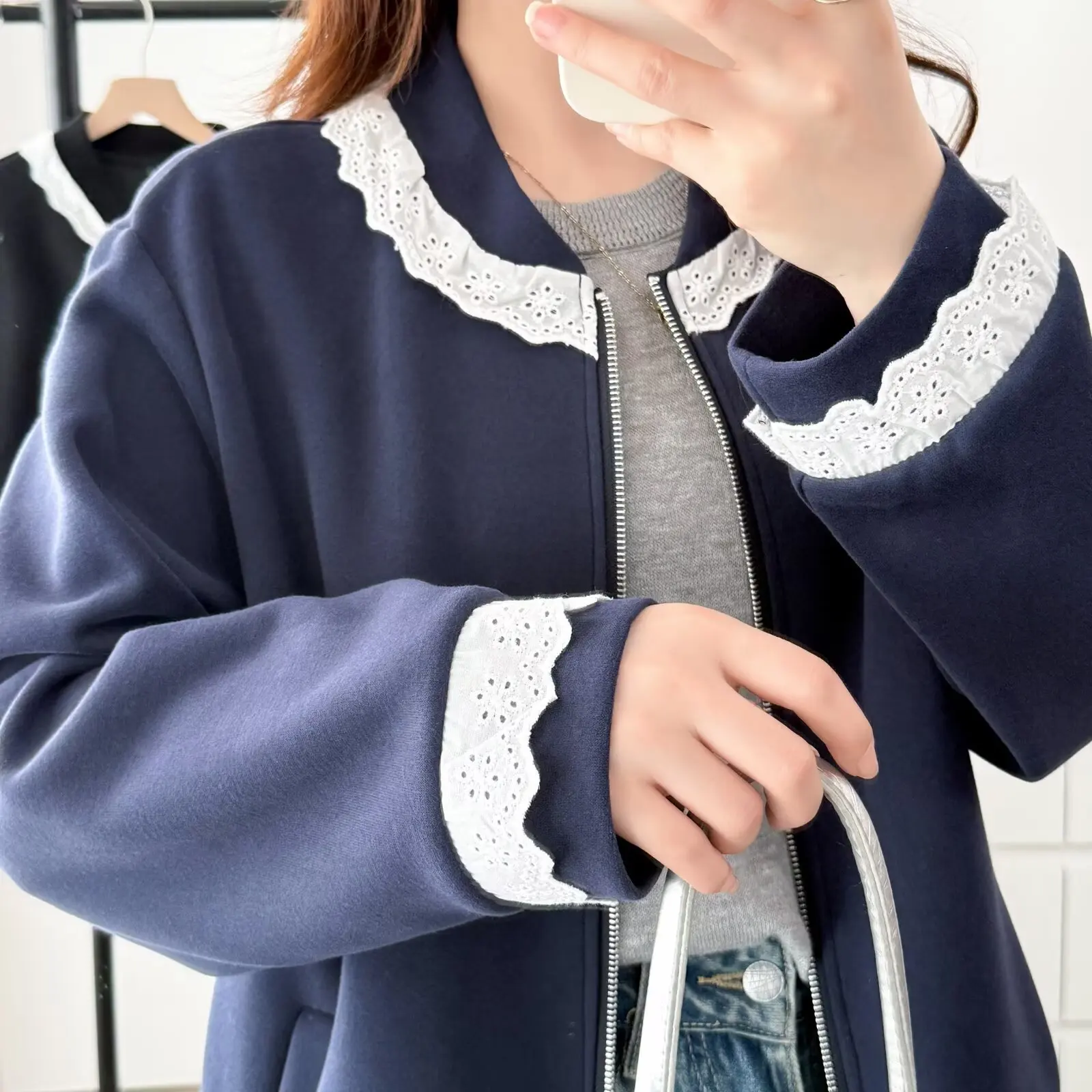 Fashion Plus Size Women's Jacket New Autumn Casual And Fresh Lace Trimmed Zipper Baseball Uniform 955