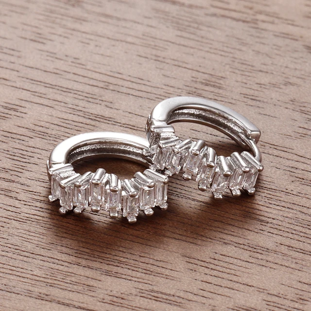 Boucles d'oreilles créoles en acier inoxydable pour femmes, 2 pièces, Zircon irrégulier, cercle rond de 9mm, petit Huggie, Piercing du Cartilage, bijoux
