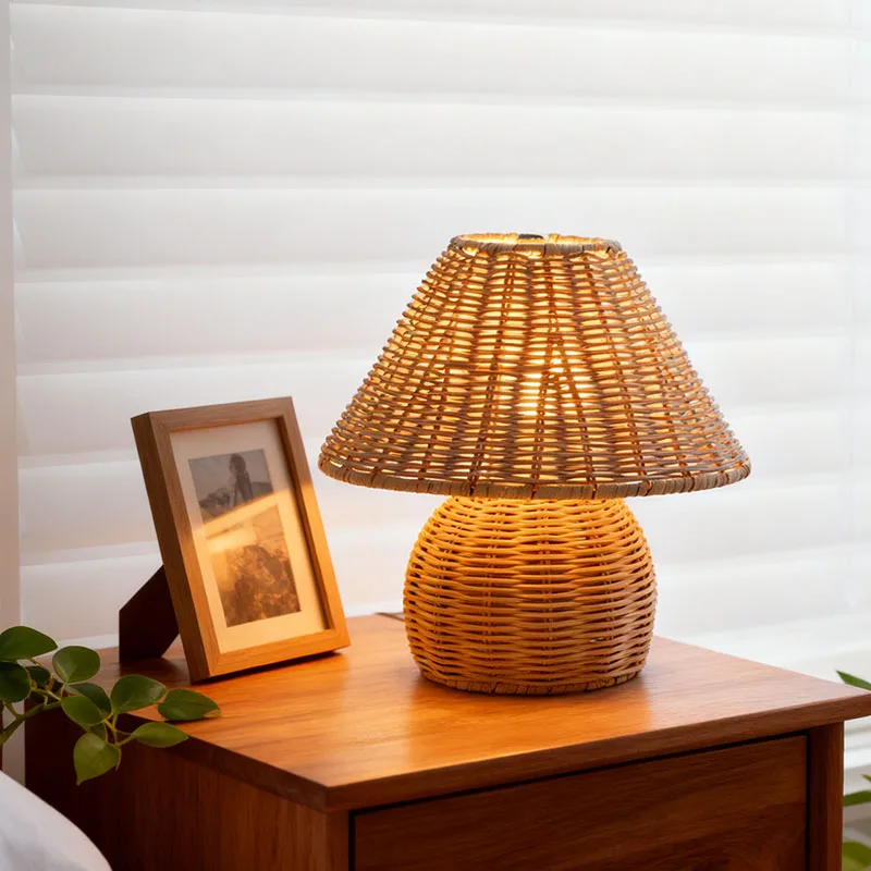 Bamboo Woven Table Lamps USB Plug Retro Desk Lamp Home Living Room Desk Reading Lamp Computer Table Beds Mood Light