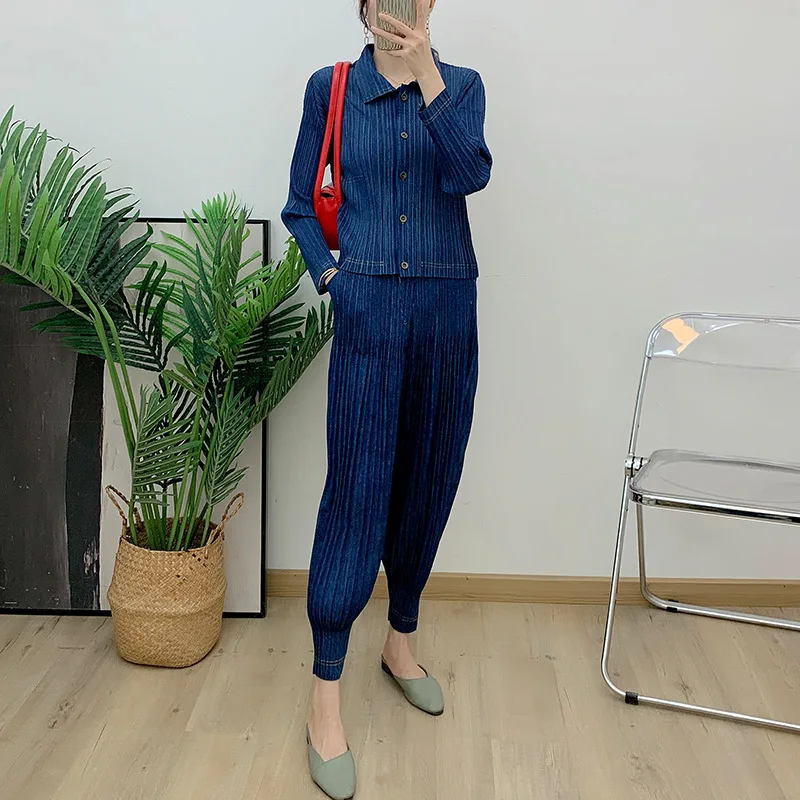pleated-denim-printing-suit-summer-new-fashion-casual-shirt-casual-tappered-two-piece-pants-[ys381402]