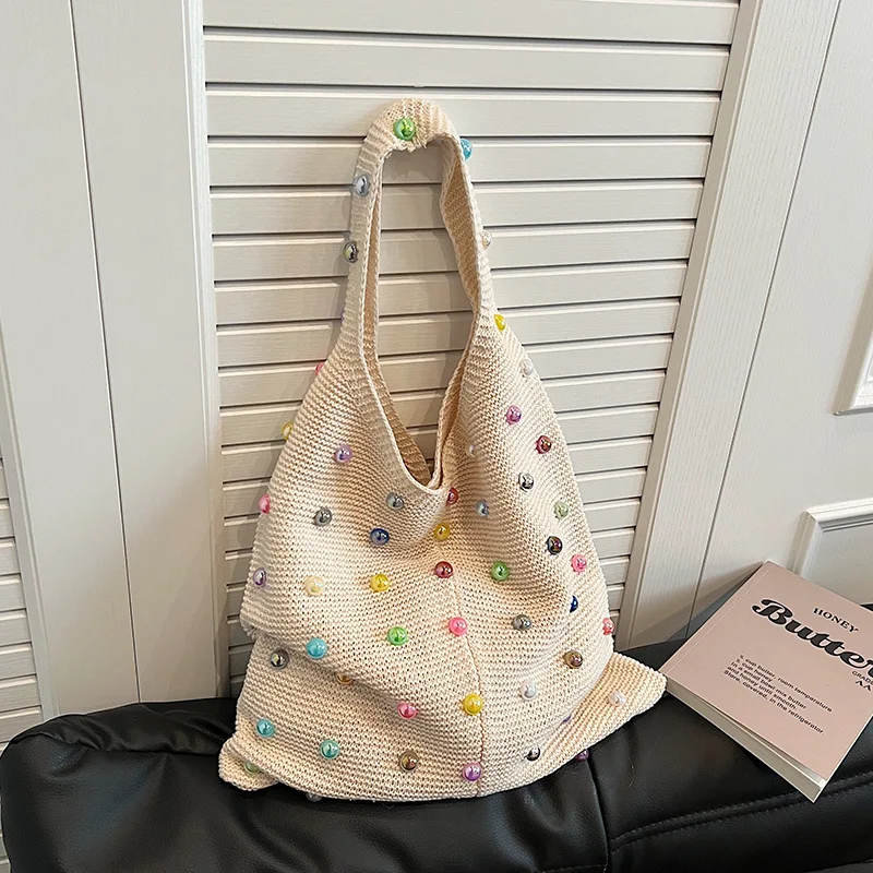 Leisure Large Capacity Knitted Women's Bag 2024 New Fashion Commuting Multi functional Shoulder Bag Leisure Handbag