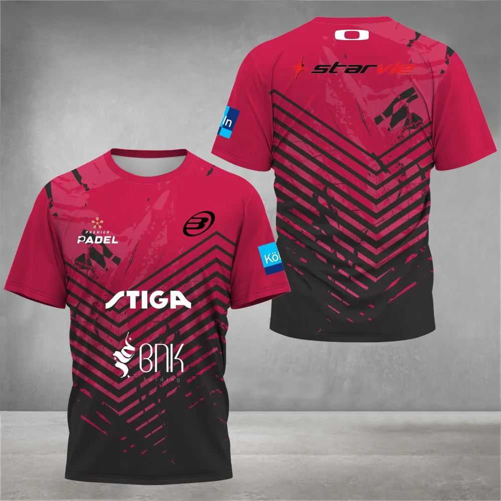 Breathable Men's Padel Clothing 3D Printed Quick Dry Short Sleeve Jerseys Casual Loose Tennis Sports Crew Neck T-Shirt Top