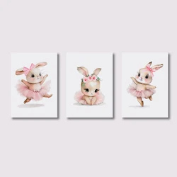 Set of 3 Adorable Ballerina Bunny Canvas Art Prints - Woodland Nursery Decor - 30x40cm (CJ52331-3PCS)