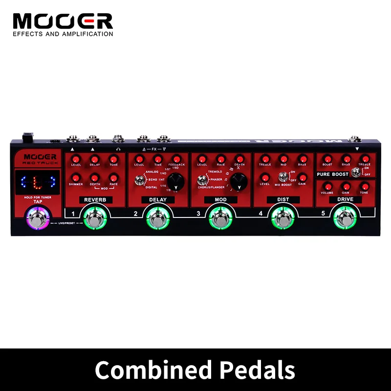 

MOOER-Red Truck Combined Effect Pedal, Electric Guitar Multi-Effects Pedal, Built-in Pure Boost, Drive Dist, Mod Delay, Reverb T