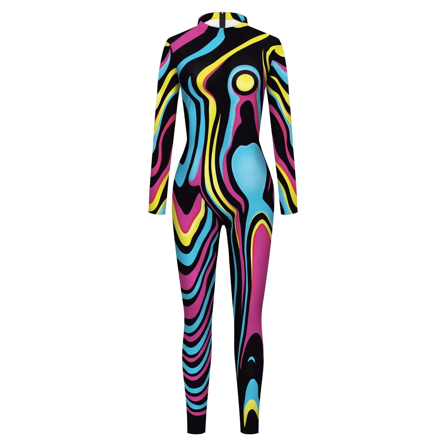 Fashion Colorful Printing Jumpsuit Classic Printed Zentai Role Play Women's Performance Coveralls Stage Performance Costume