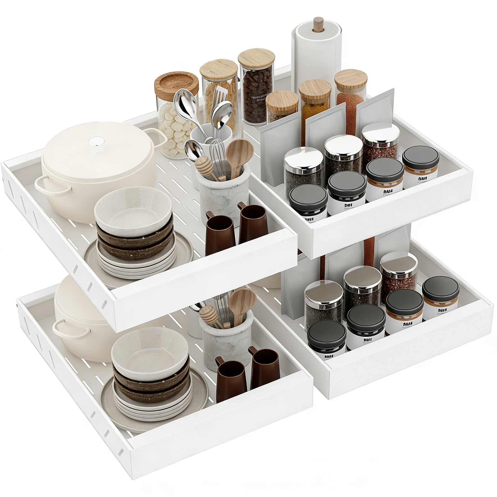 4er-Pack ausziehbare Schrankorganizer für Schränke, verbesserte 3 Gleitschienen, verstellbare Ausziehschubladen für Küche, Vorratskammer – Detail 1