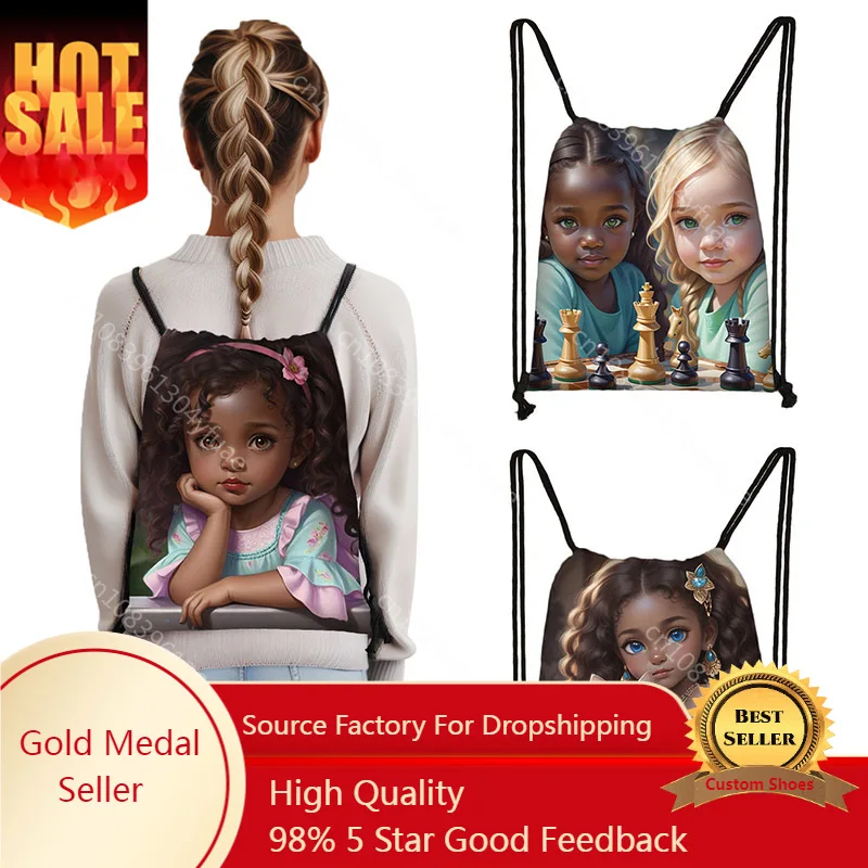 

Cute Afro Girl Backpacks Cartoon Melanin Girls Baby Drawstring Bags Children School Bag Shoulder Bags Storage Bag Shoes Holder