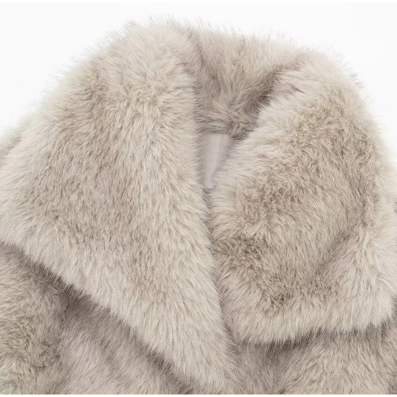 Winter Gradient Faux Fur Coat Women Luxury Big Fur Collar Pockets Loose Jacket Female Fashion Lady High Street Overcoats