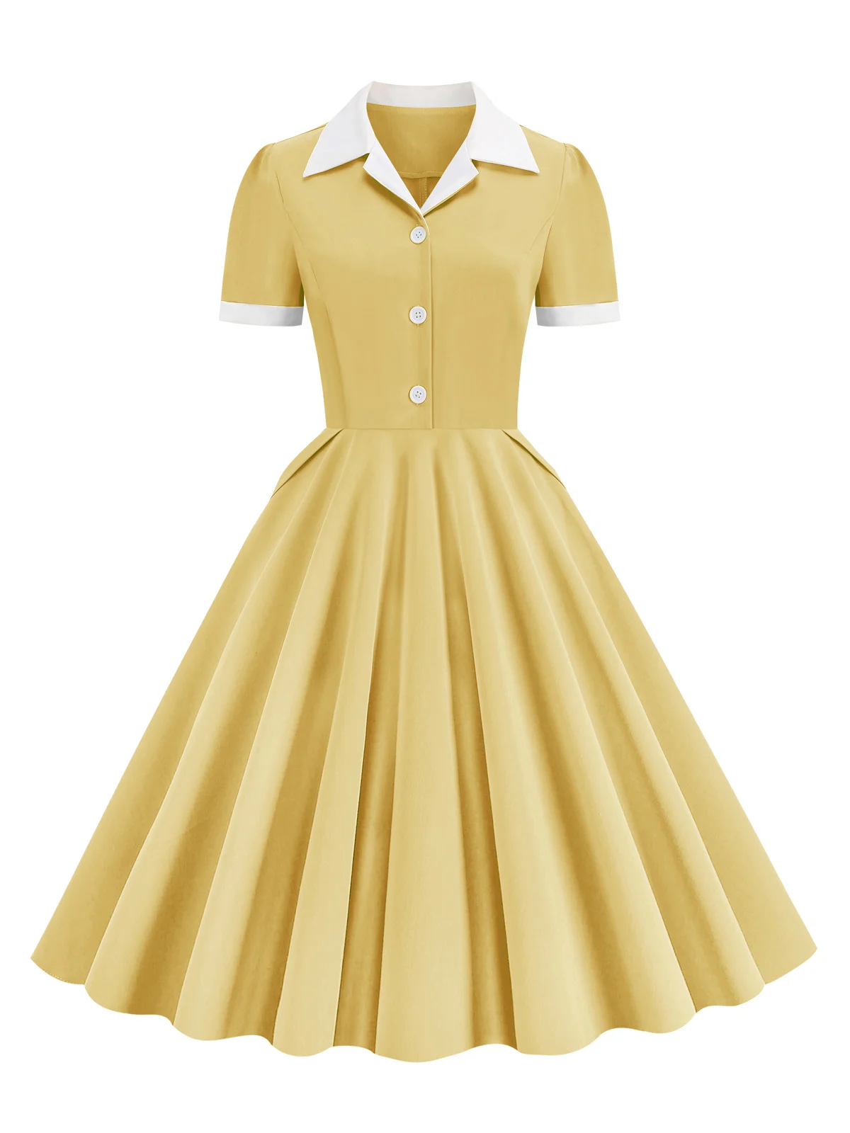 Tonval Notched Collar Summer Formal Long Dresses for Women Pockets Elegant Midi Length Vintage Style Flare Dress