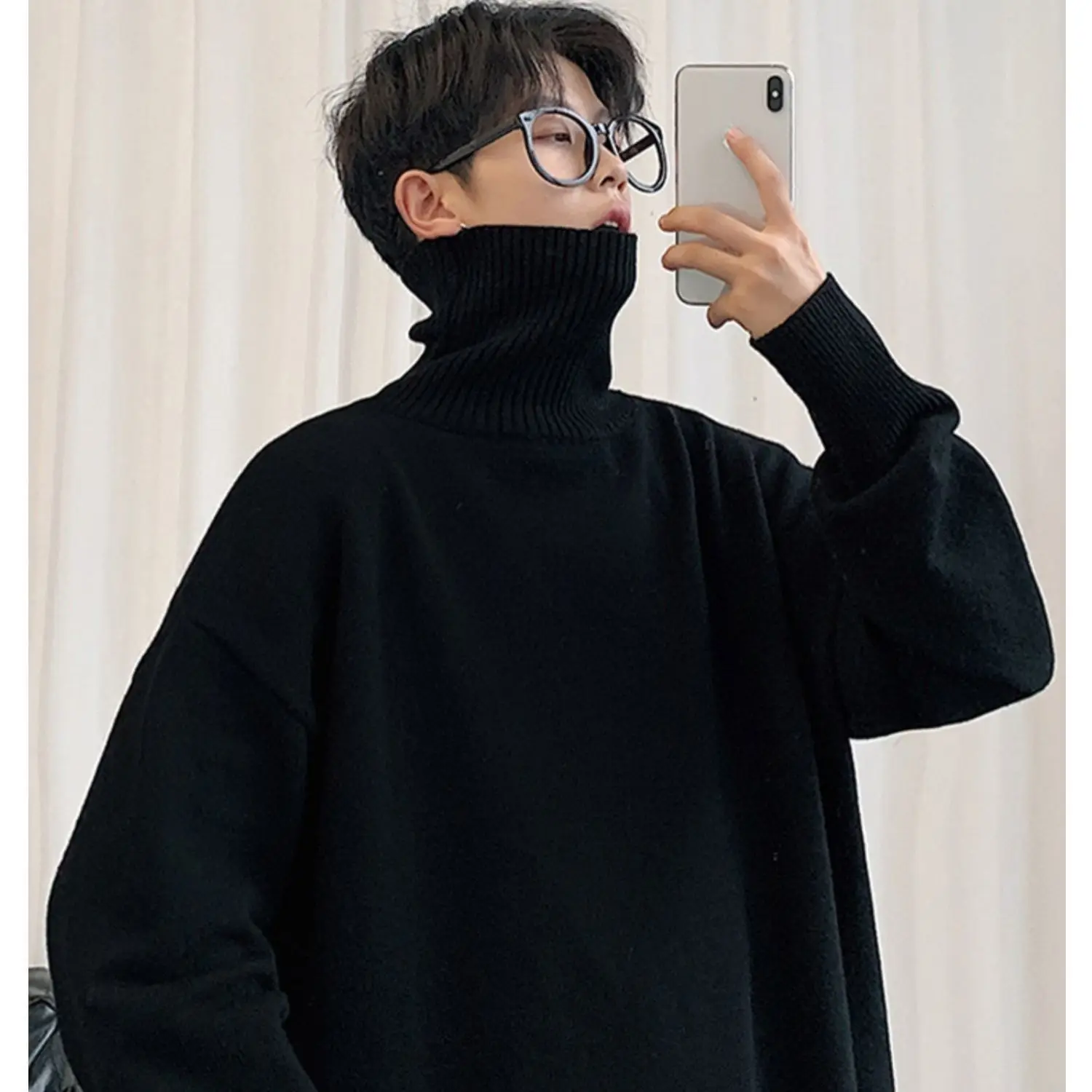2023 Autumn and Winter Men's New Fashion Solid Color High Neck Long Sleeve Sweater Loose Relaxed Comfortable Versatile Top