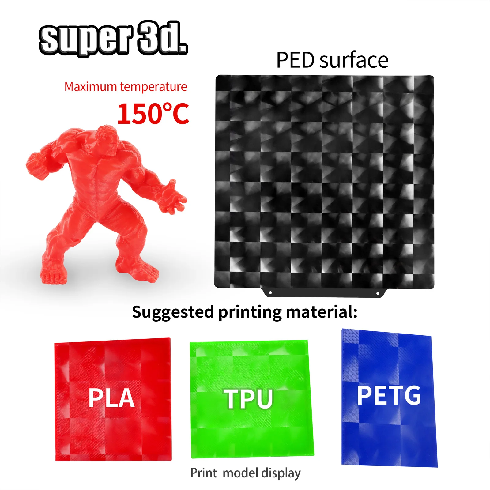 

New Stereoscopic PED Build Plate Black Texture PEI Sheet for Bmabulab p1p Magnetic Steel Sheet PED PEI For Ender 3 Upgrade Bed