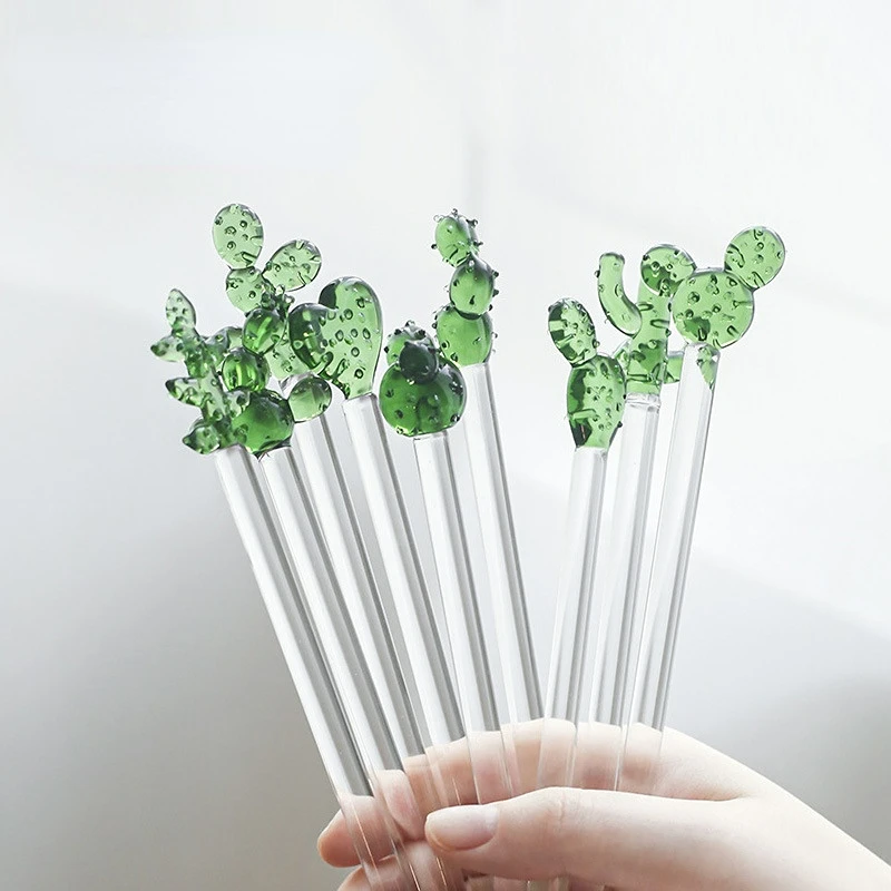 Cactus Cocktail Mixed-drink Stirring Stick Creative Long Handle Juice Coffee Extension Spoon Colorful Glass Stirring Stick