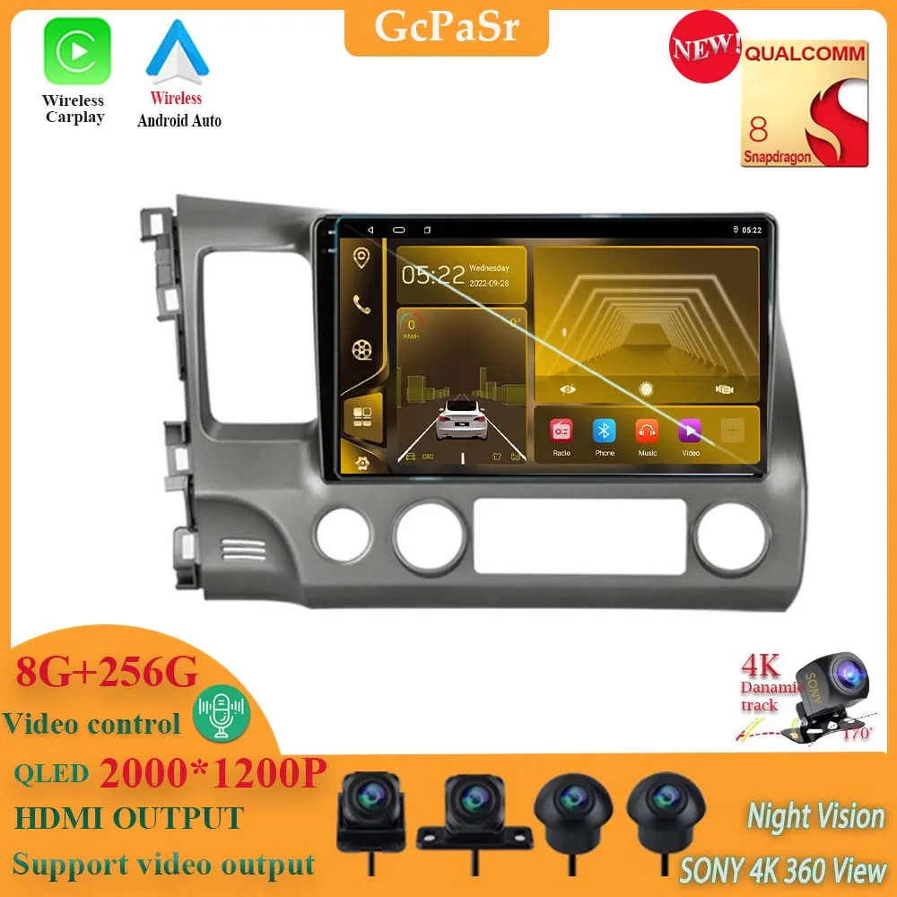 

Android 13 Qualcomm Snapdragon Navigation GPS Radio Dvd Stereo Head Unit Player 2din For Honda Civic 8 FK FN FD 2005 - 2012 5G