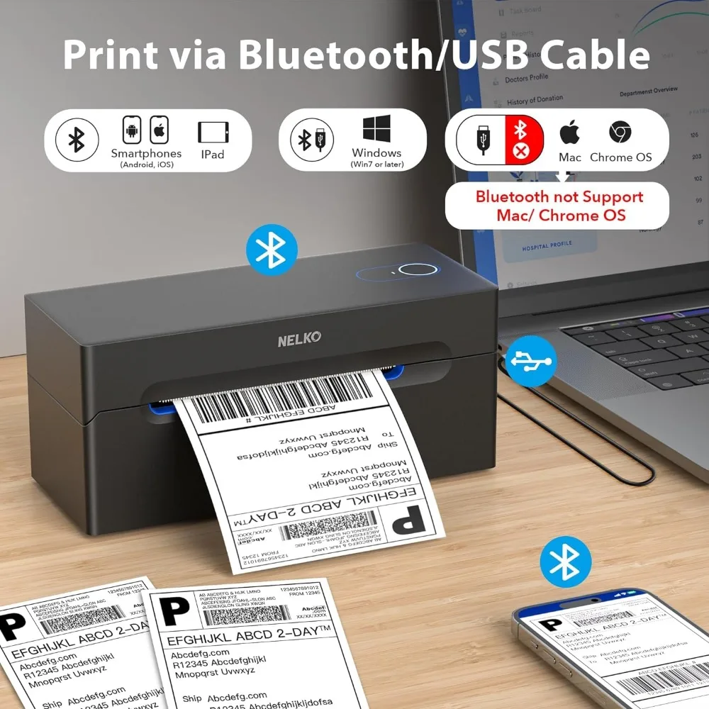 Bluetooth Thermal Shipping Label Printer, Wireless 4x6 Shipping Label Printer for Packages, Support Android,