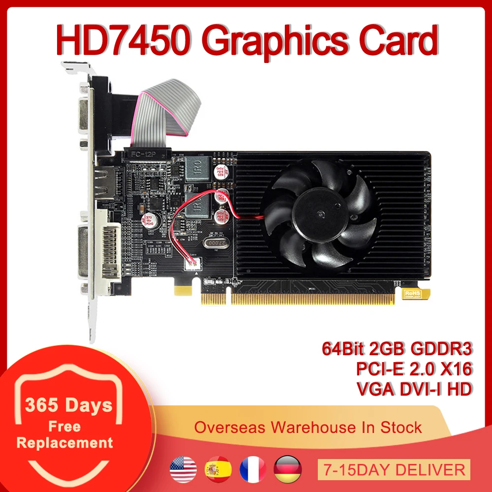 Видеокарта HD7450 64 бит 2 Гб GDDR3 PCI-E 0 X16 HD VGA DVI-I видеокарта для AMD Radeon 7450 | Компьютеры и