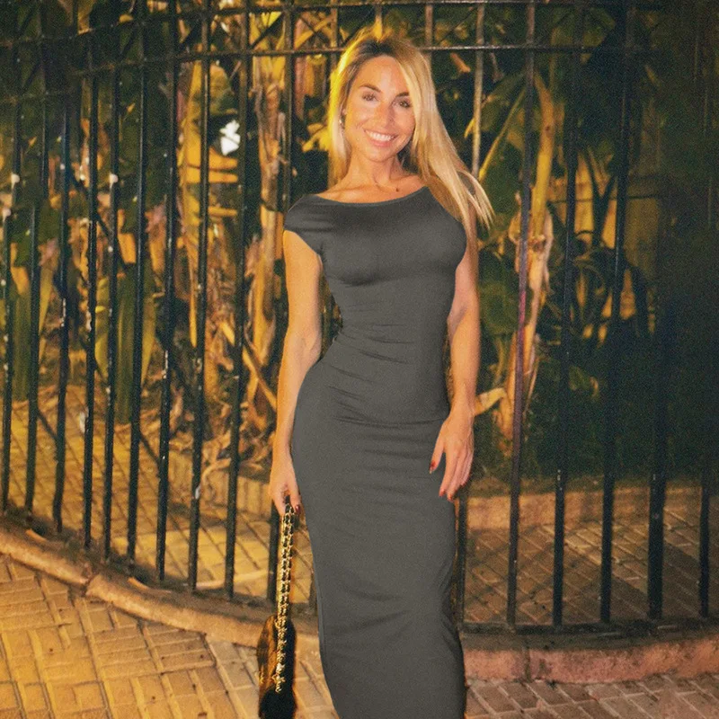 Hot Backless Black Dress - Sleeveless Patchwork High Waist Solid Long Dress