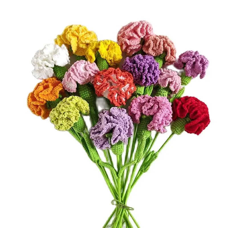 

5PCS Carnation Artificial Flowers Bouquet DIY Simulation Bouquet Immortal Flower Hand Knitting Carnation Wedding Party Decor