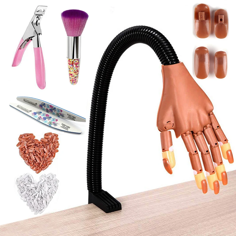 Nail Art Practice Equipment with 100pcs False Nails Adjustable Flexible Manicure Training Prosthetic Hand Nail Art False Hand nail art tools nail manicure tools nail manicure accessories