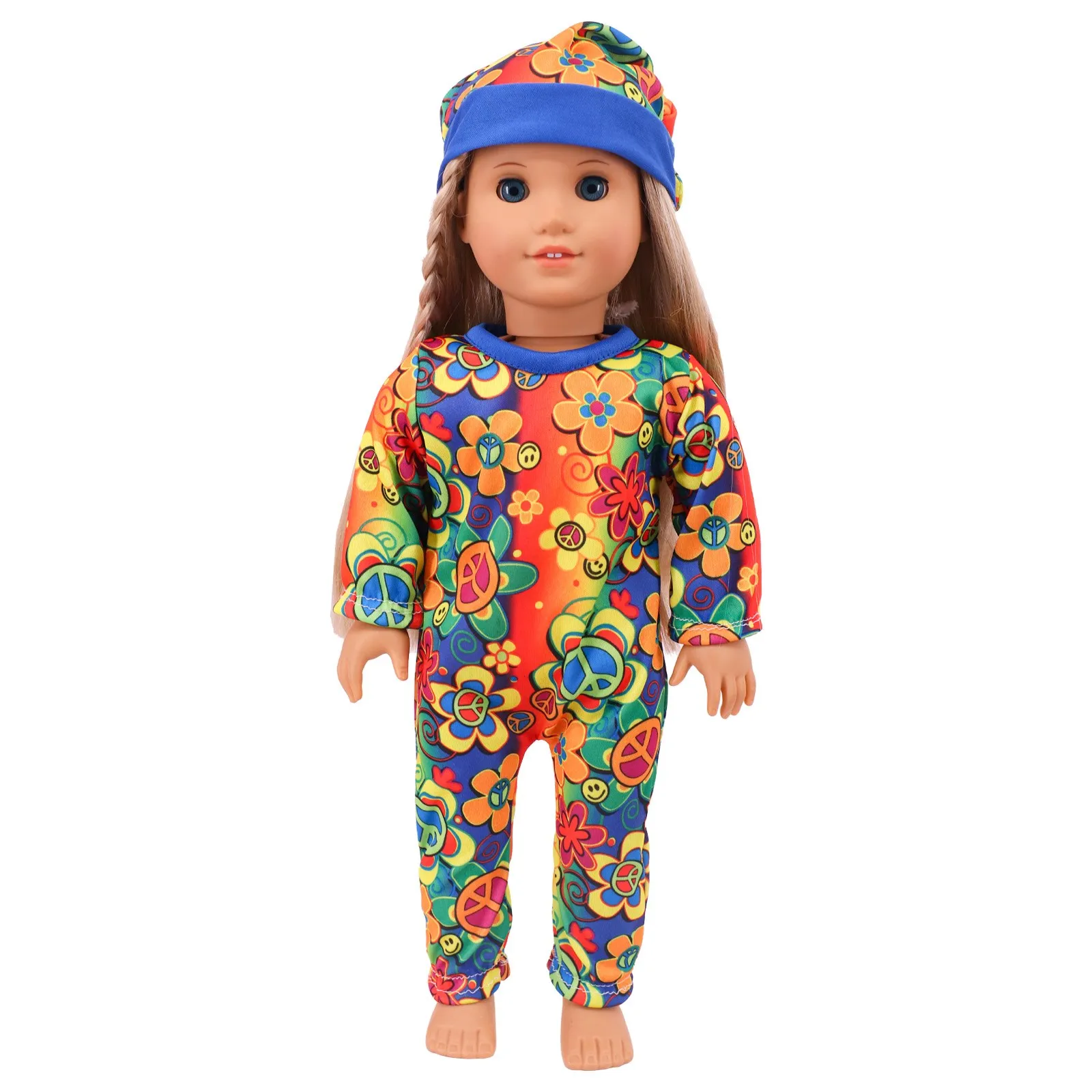 Doll Clothes Long One Piece Pajamas + Nightcap For 18Inch American&43Cm Baby Doll Accessories Nenuco Sleeping Blanket