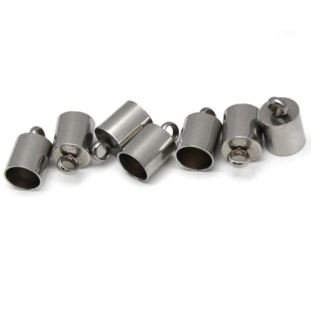 50PCS/Bag Stainless Steel Leather Cord Crimp Beads End Caps