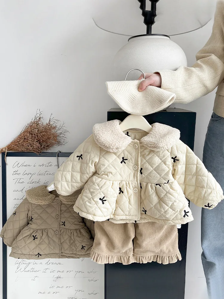 Girls Winter Coat Kids Clothes Boys Fleece Warm Outerwear Tops Children Velvet Thick Jacket 6m-3y Toddlers Long Sleeved Overalls